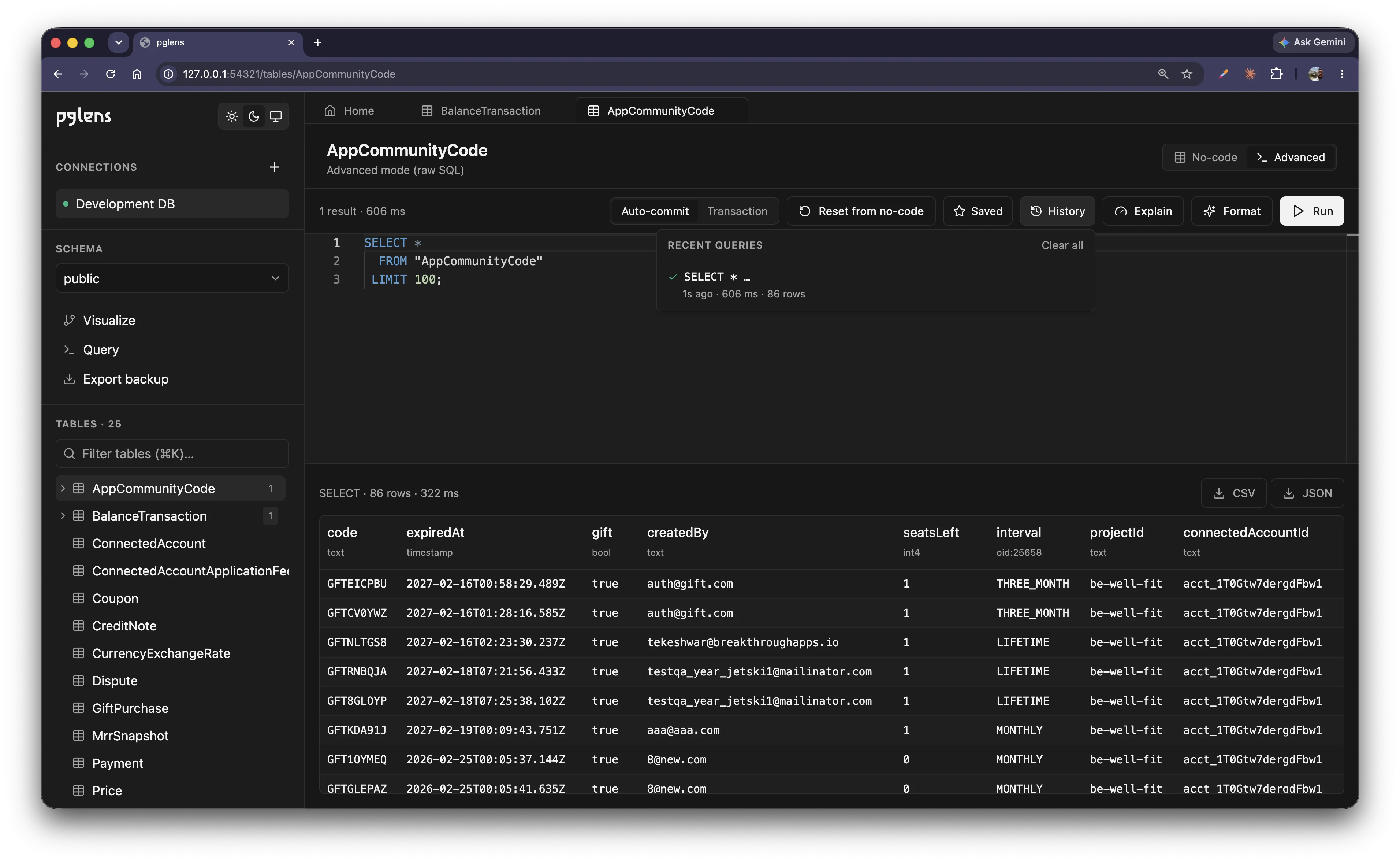 Show SQL and query runner